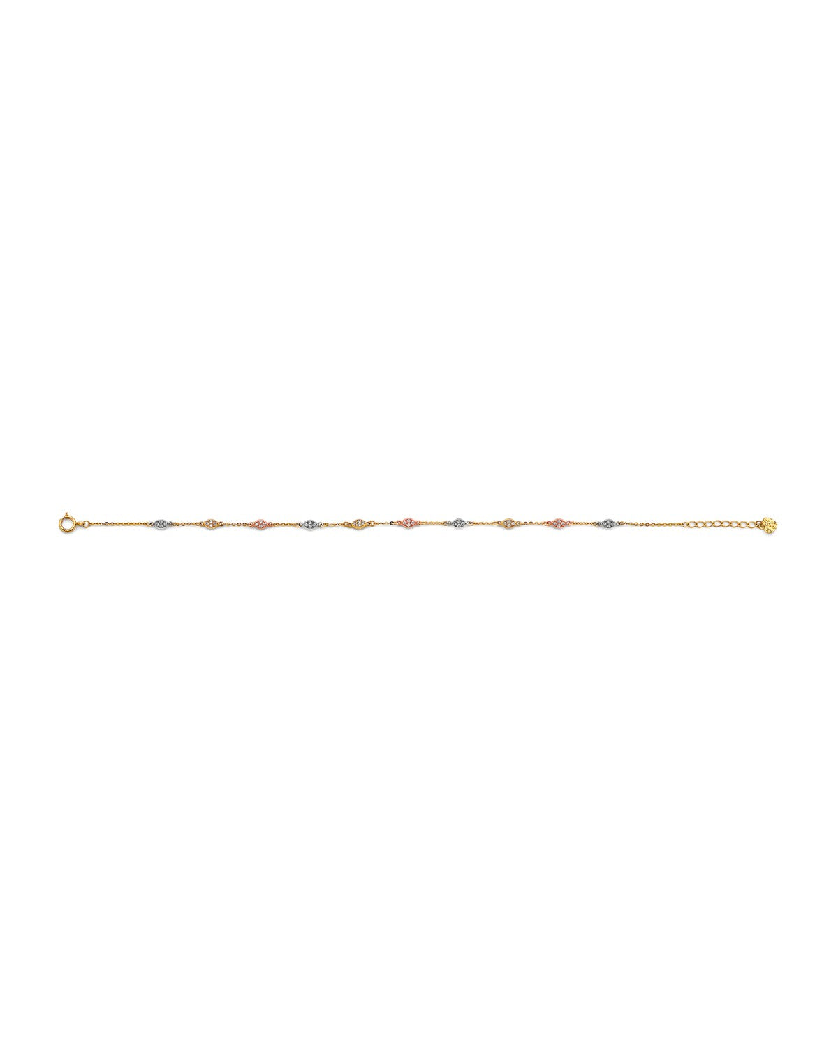 14K Tri-Color Gold 3C CZ Light Bracelet (7+1) (AB-0976-070)