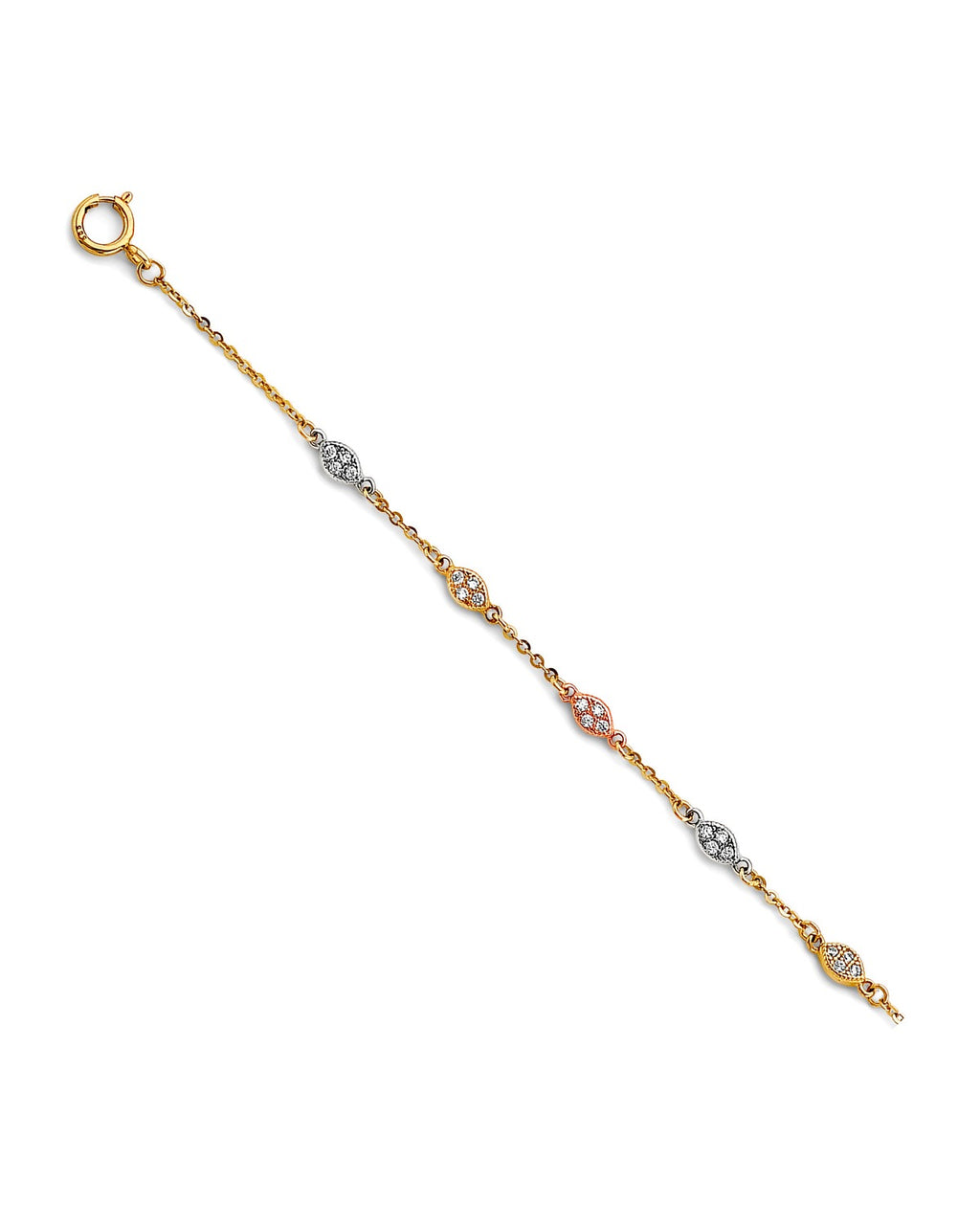 14K Tri-Color Gold CZ Light Anklet