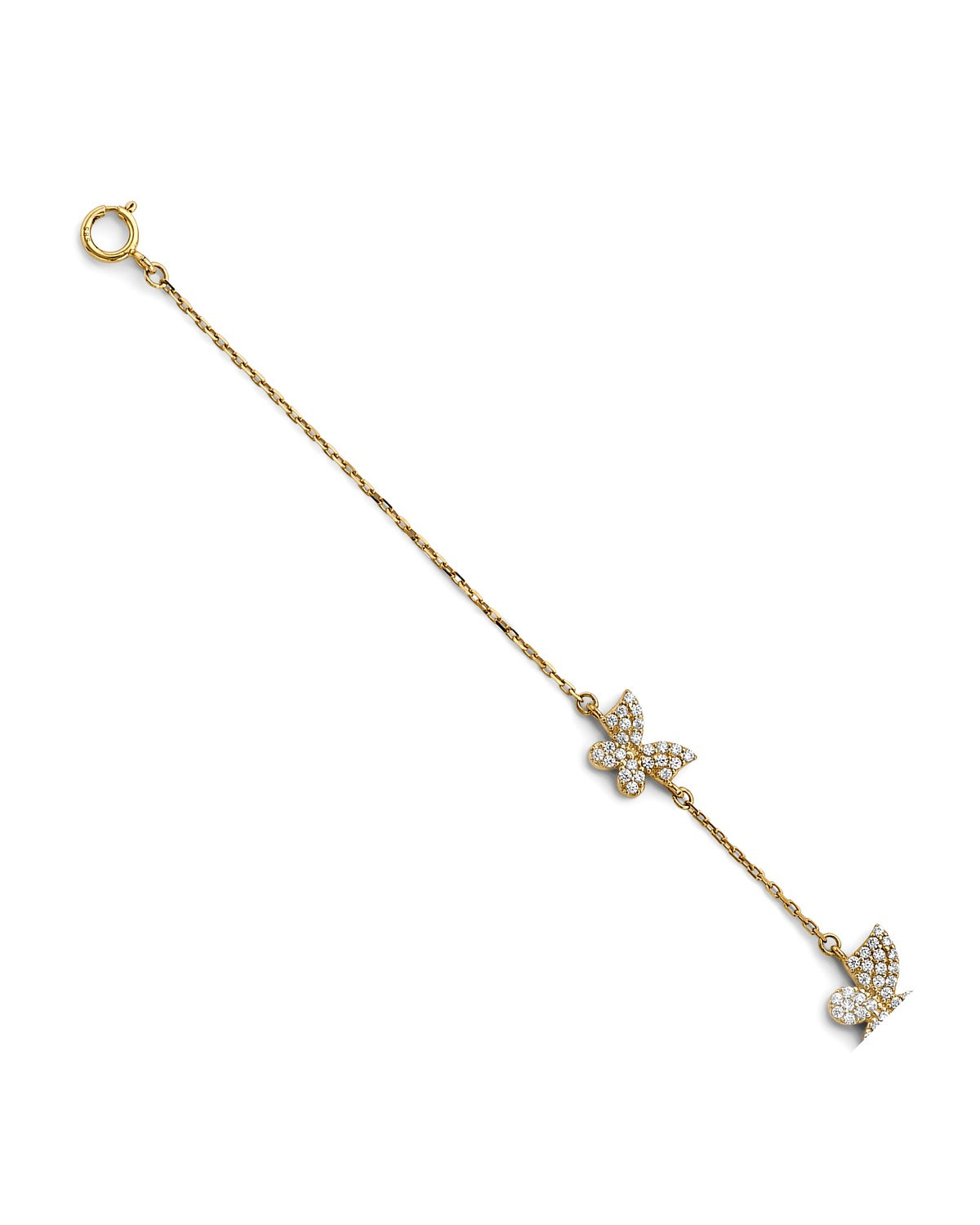 14K Yellow Gold 3 Butterfly CZ Bracelet (AB-0989)