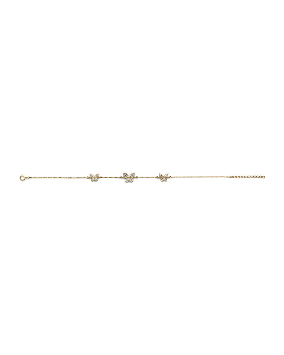 14K Yellow Gold 3 Butterfly CZ Bracelet (AB-0989)