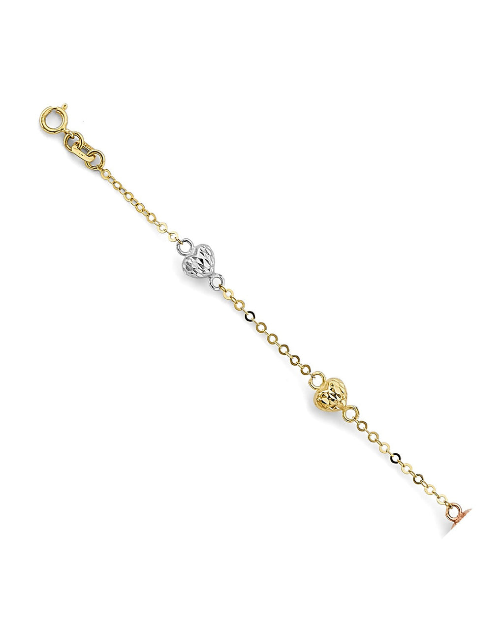 14K Tri-Color Gold 3C DC Heart Bracelet (AB-0991)