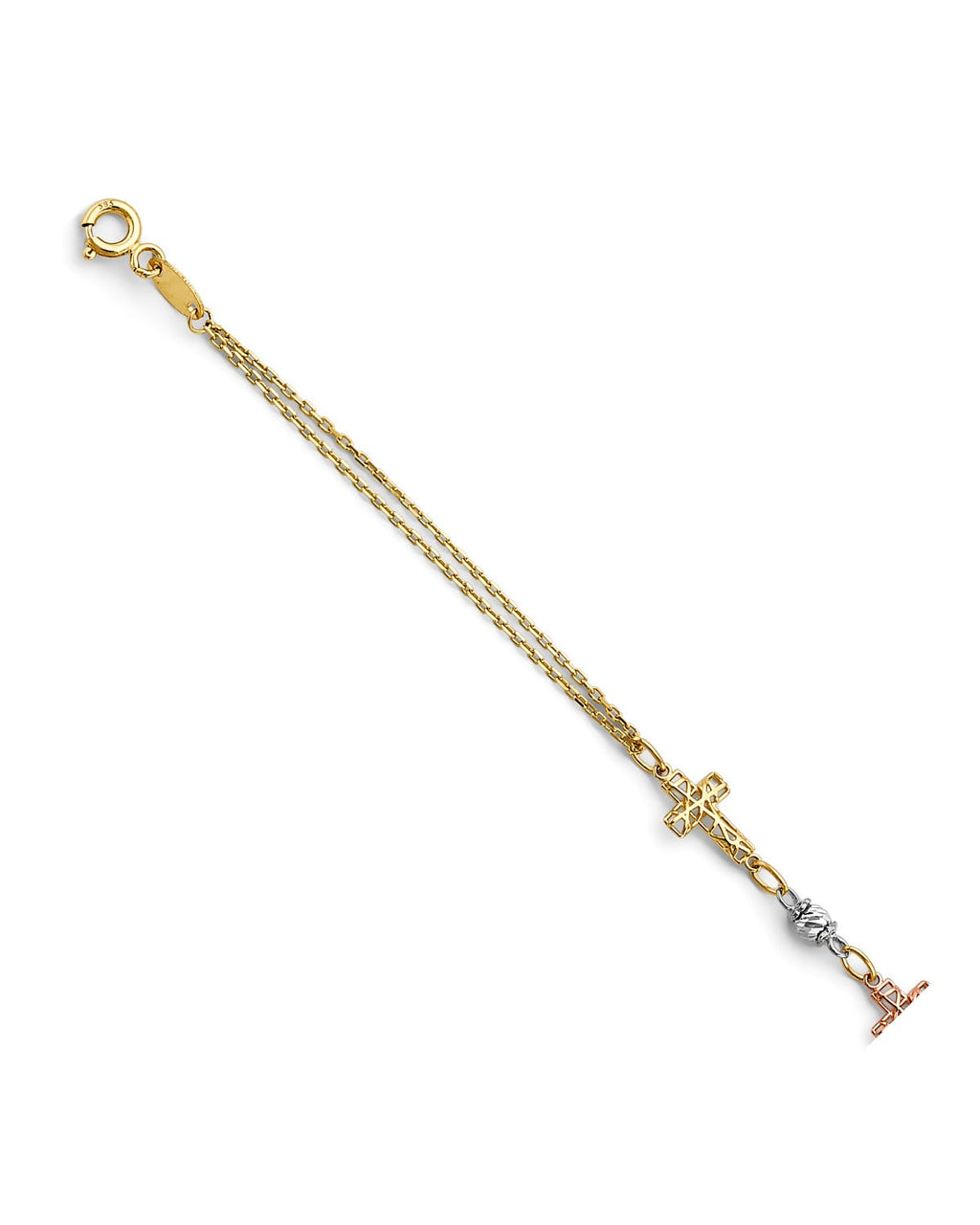 14K Tri-Color Gold 3C DC Cross Bracelet (AB-0992)