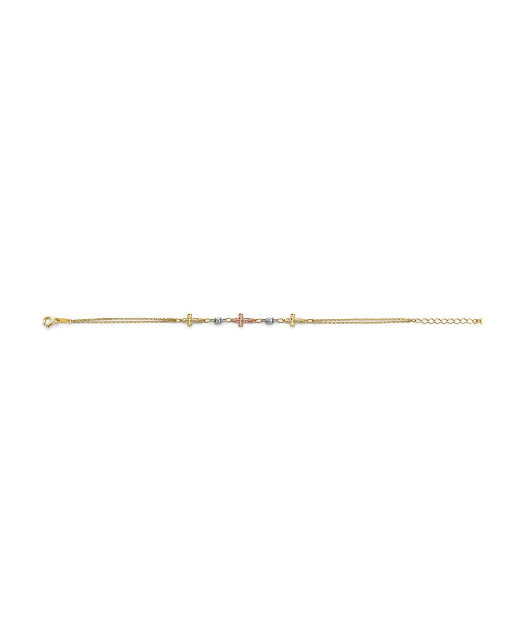 14K Tri-Color Gold 3C DC Cross Bracelet (AB-0992)