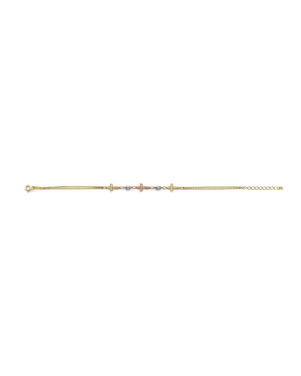 14K Tri-Color Gold 3C DC Cross Bracelet (AB-0992)