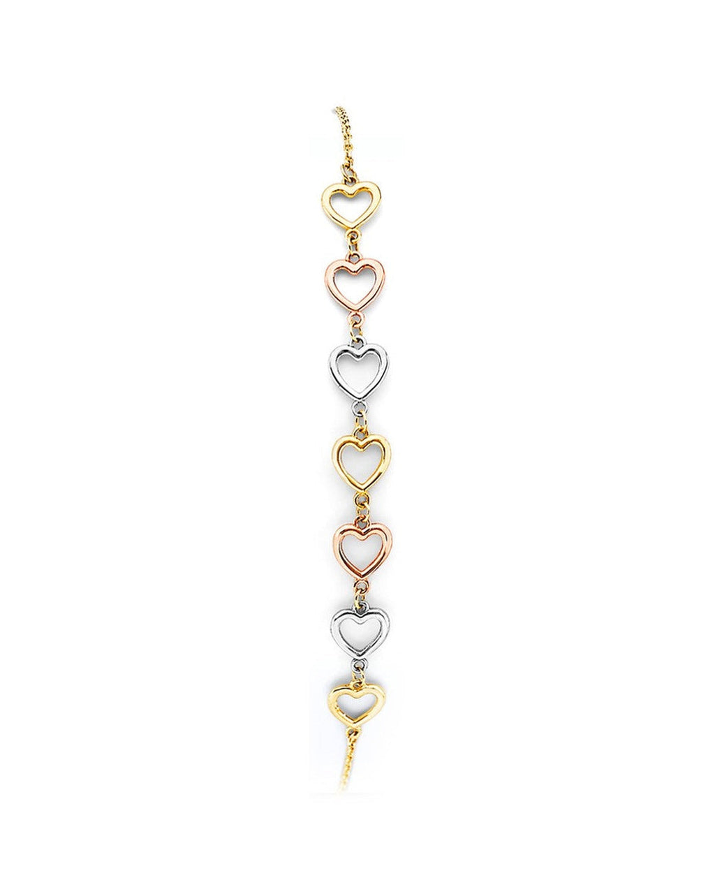 14K Tri-Color Gold 3C Heart Friendship Bracelet (AB-0999)