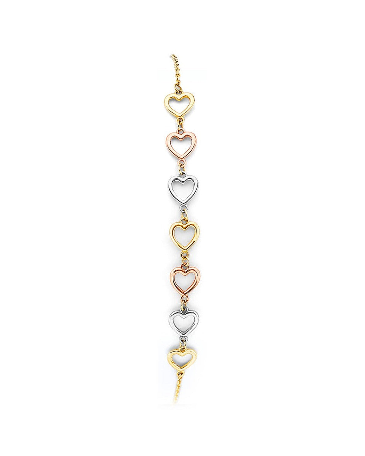 14K Tri-Color Gold 3C Heart Friendship Bracelet (AB-0999)