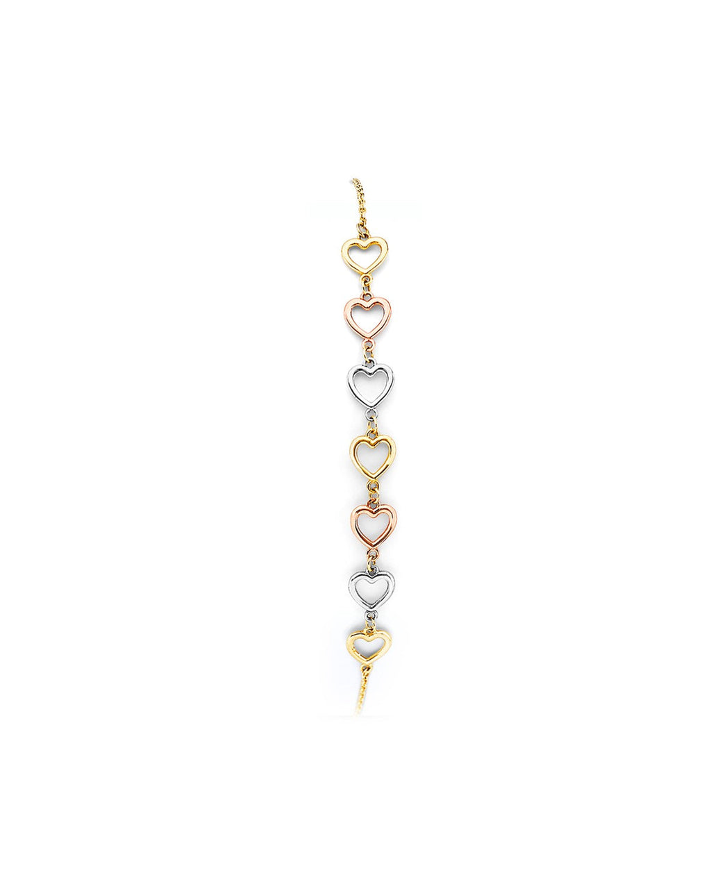 14K Tri-Color Gold 3C Heart Friendship Bracelet (AB-0999)