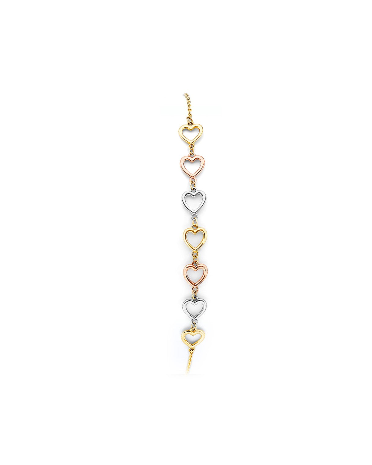 14K Tri-Color Gold 3C Heart Friendship Bracelet (AB-0999)
