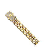 14K Two-Tone Gold 2T 2Line CZ Cuban Guadalupe ID Bracelet (AB-1002)