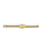 14K Two-Tone Gold 2T 2Line CZ Cuban Guadalupe ID Bracelet (AB-1002)