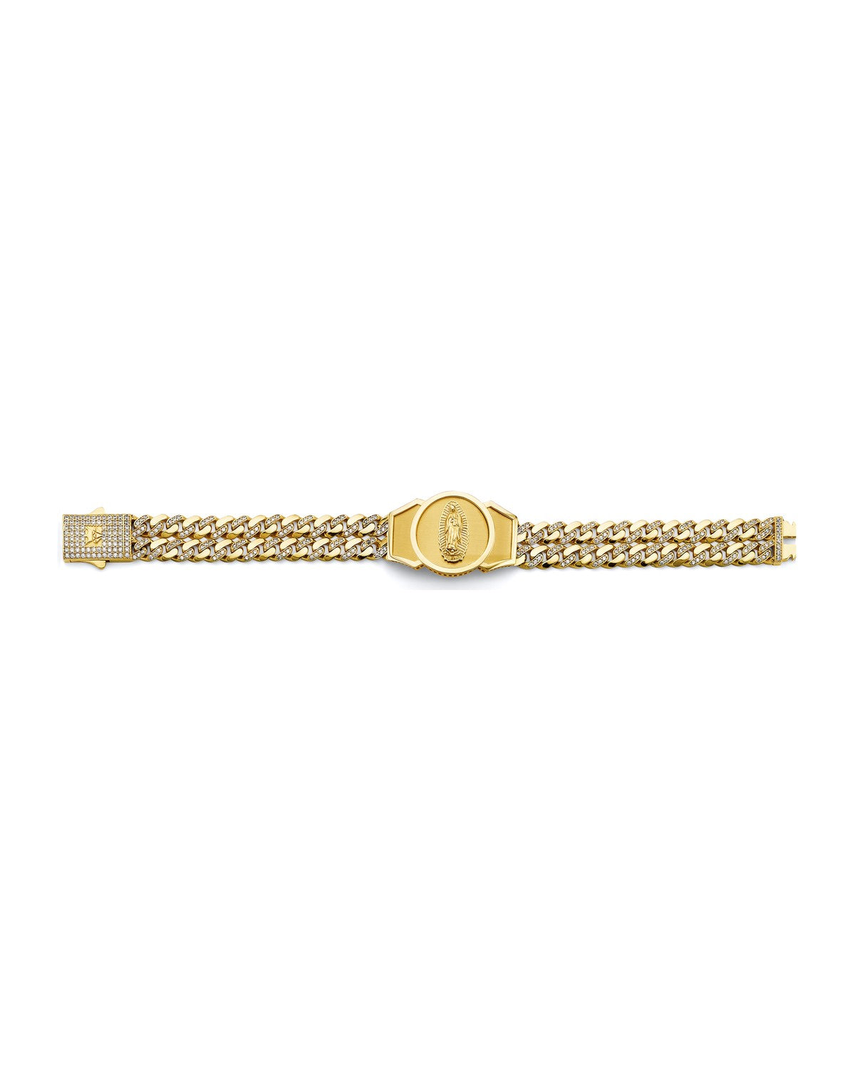 14K Two-Tone Gold 2T 2Line CZ Cuban Guadalupe ID Bracelet (AB-1002)