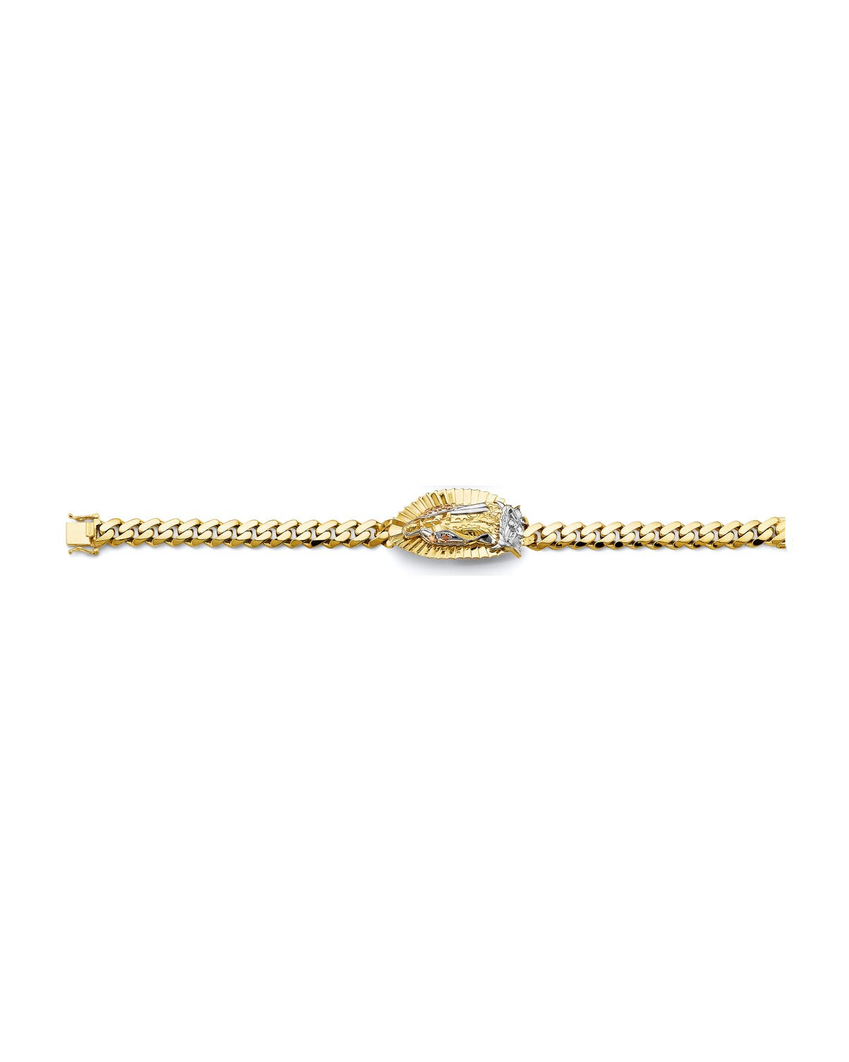 14K Tri-Color Gold 3C Cuban Link Guadalupe ID Bracelet (AB-1003)