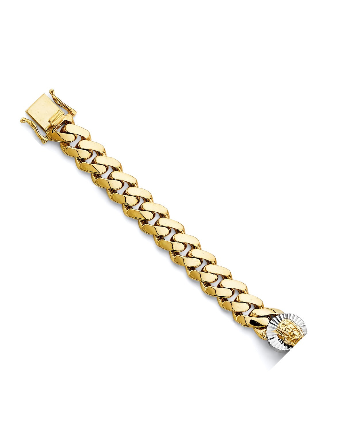 14K Two-Tone Gold 2T Cuban Link CZ St. Jude ID Bracelet (AB-1007)