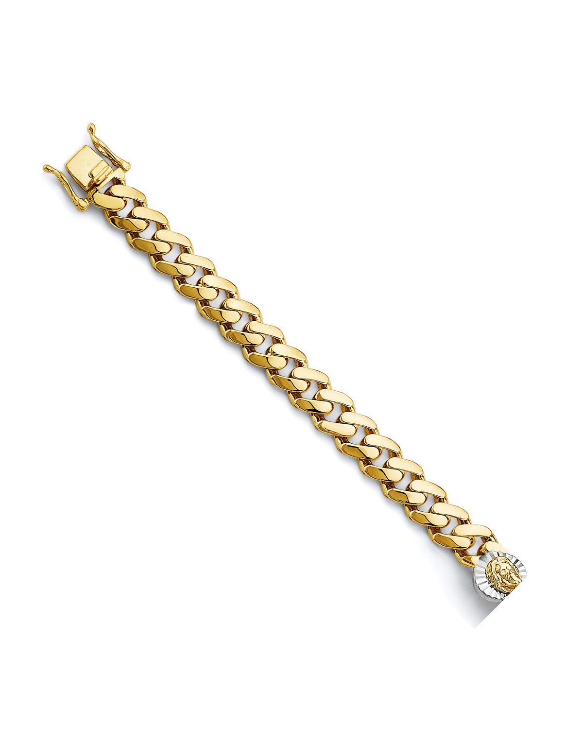 14K Two-Tone Gold 2T Cuban Link CZ St. Jude ID Bracelet (AB-1008)