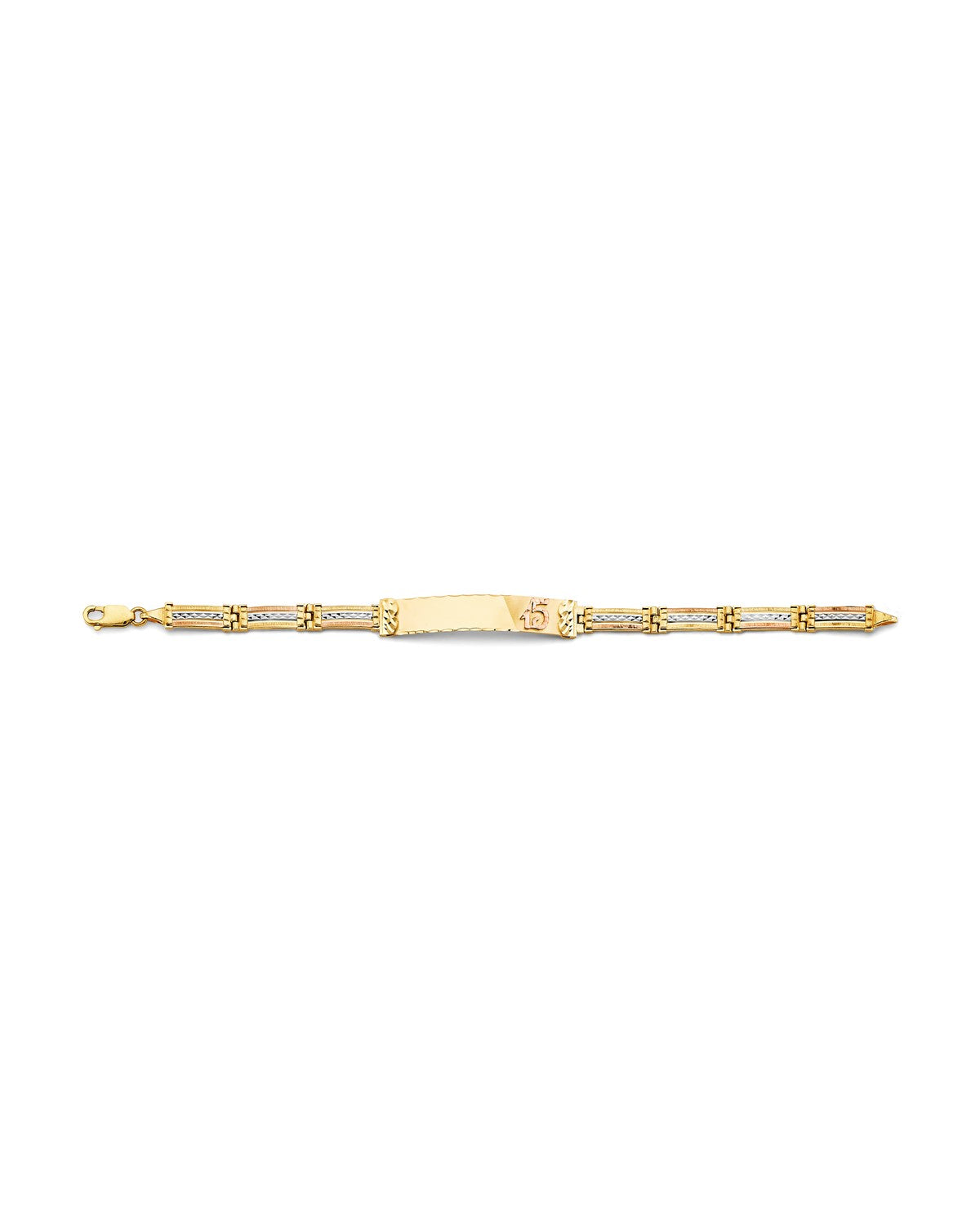 14K Tri-Color Gold 3C 15 Years ID Bracelet (AB-1013)