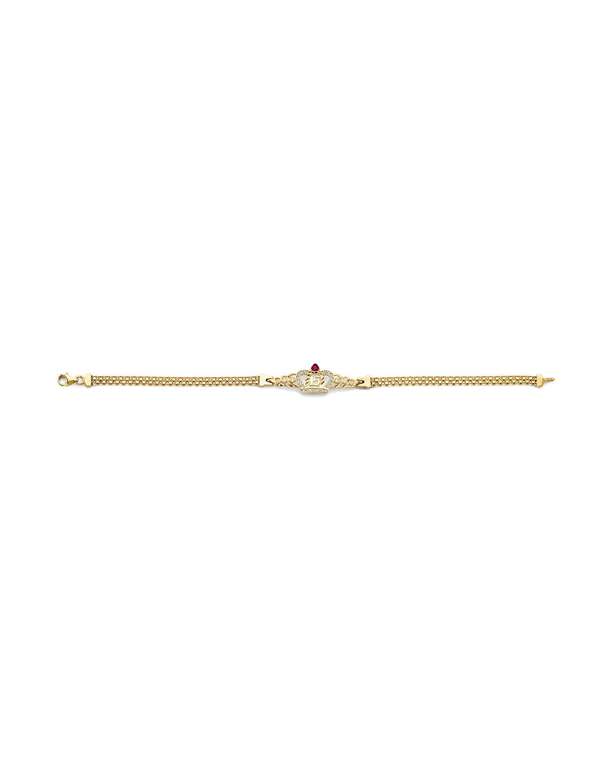 14K Two-Tone Gold 2T CZ 15 Years Crown Bracelet (AB-1016)