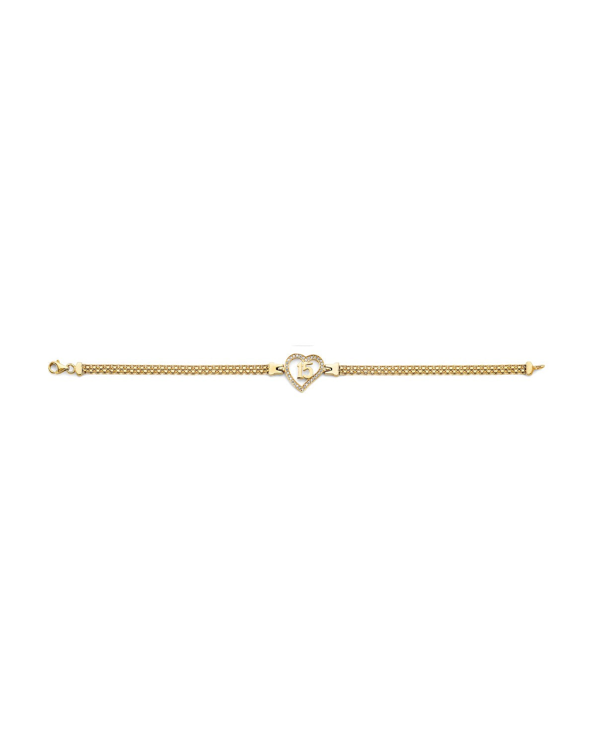 14K Two-Tone Gold 2T CZ 15 Years Heart Bracelet (AB-1017)
