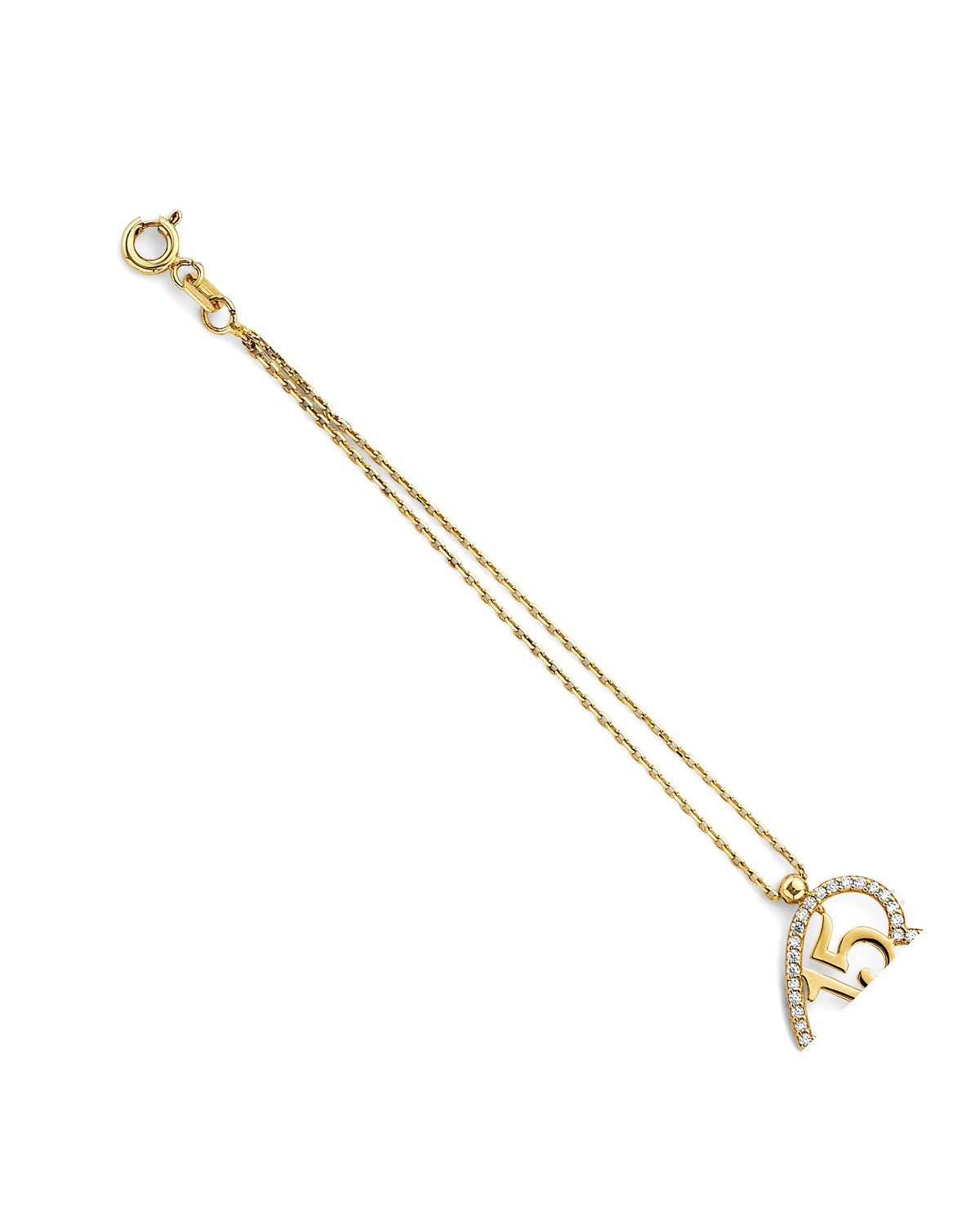 14K Yellow Gold CZ 15 Years Heart Bracelet (AB-1018)