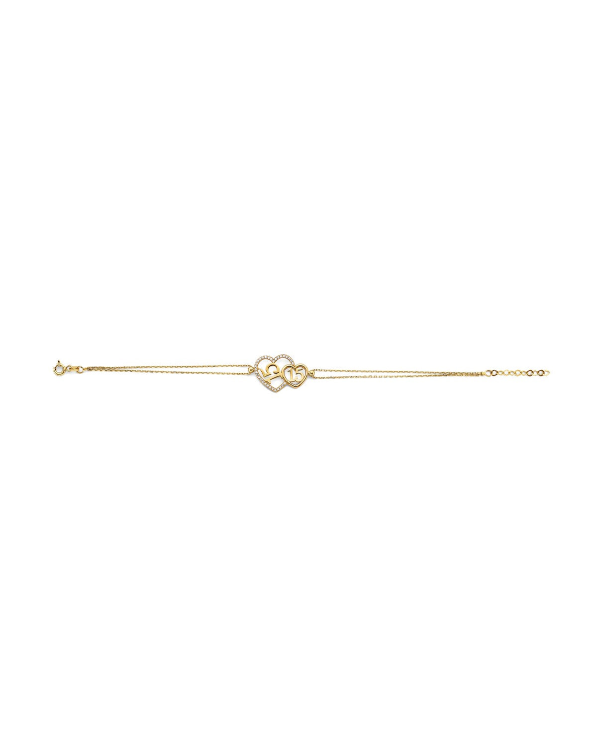 14K Yellow Gold CZ 15 Years Heart Bracelet (AB-1018)