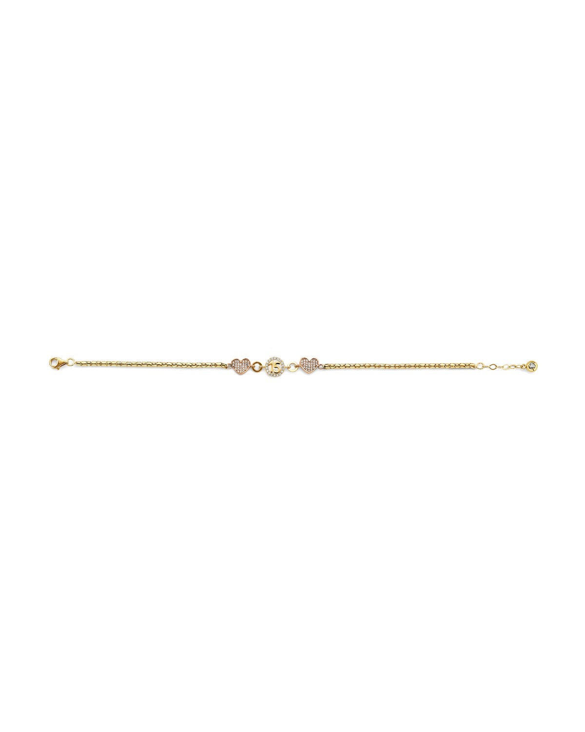 14K Tri-Color Gold 3C CZ 15 Years Bracelet (AB-1019)
