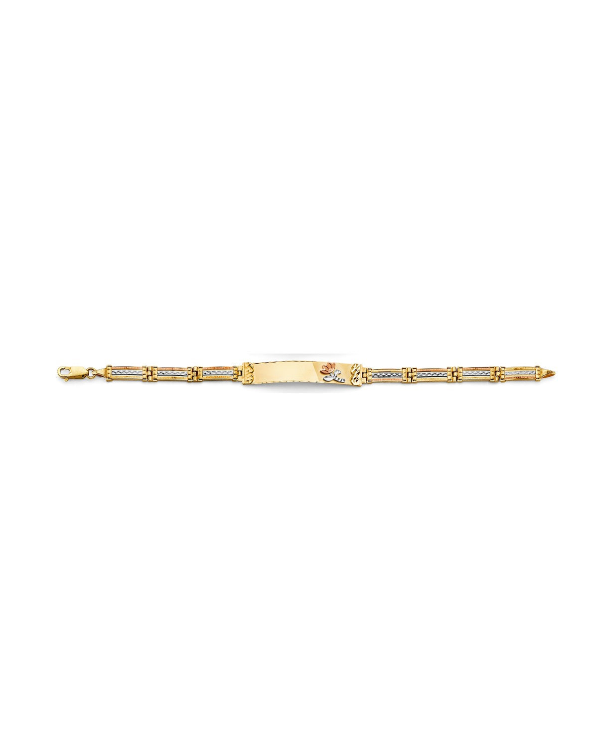 14K Tri-Color Gold 3C Flower ID Bracelet (AB-1021)