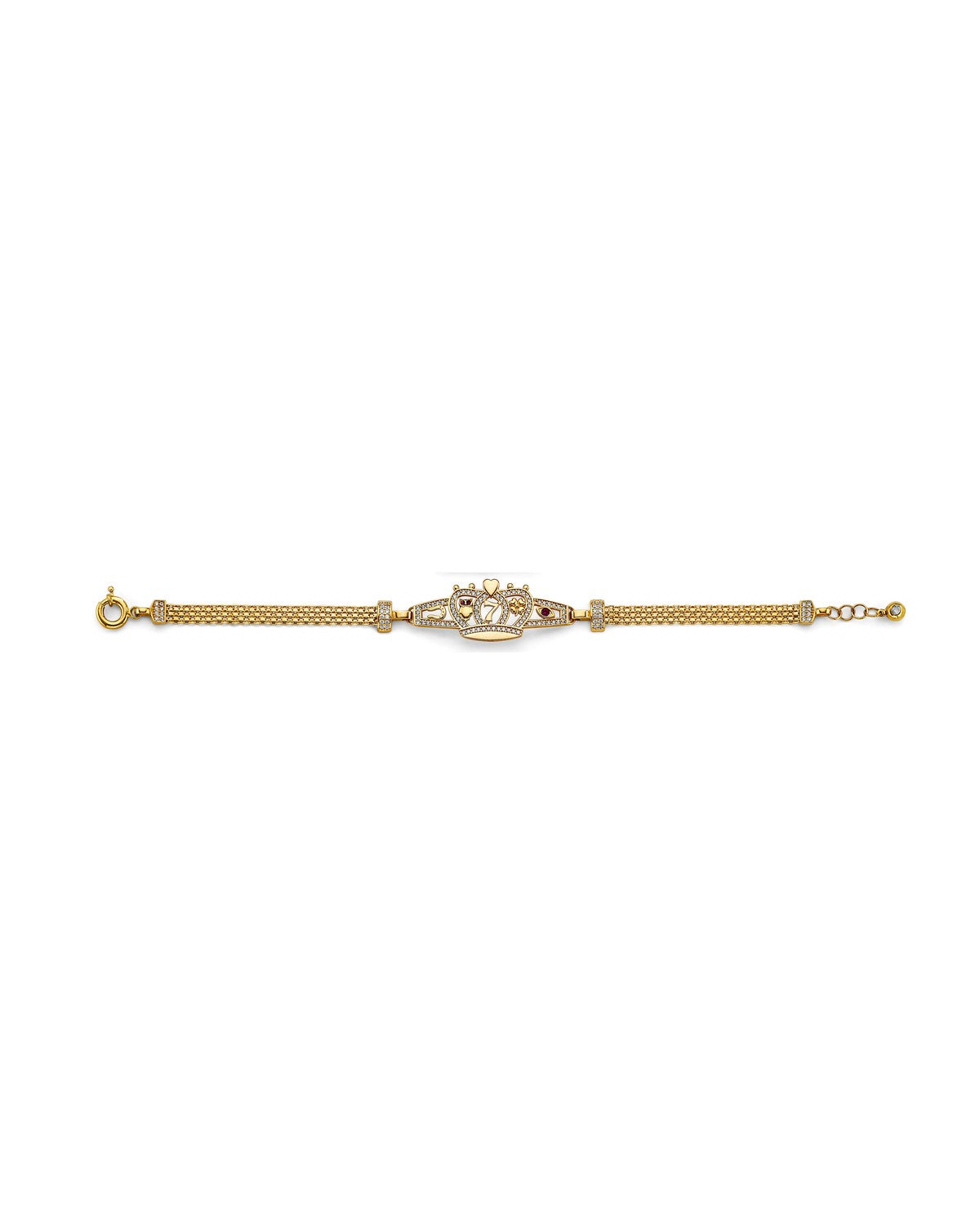 14K Tri-Color Gold 3C CZ Lucky ID Bracelet (AB-1023)