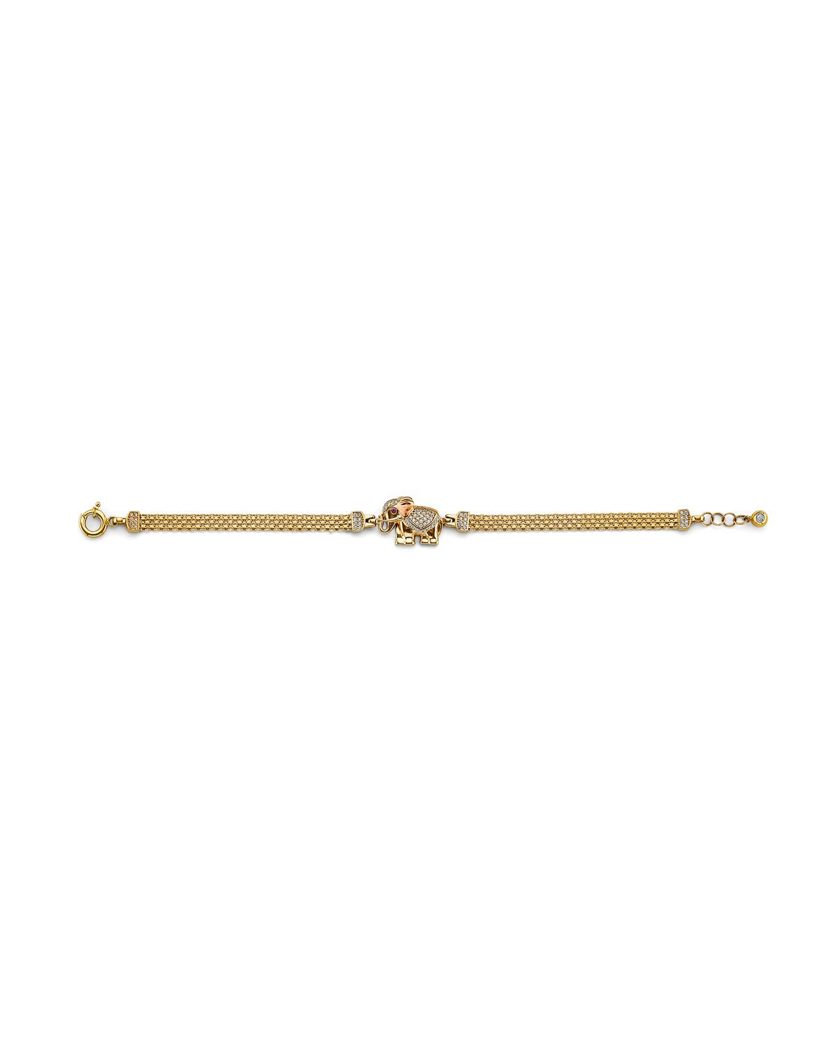 14K Tri-Color Gold 3C CZ Elephant Bracelet (AB-1025)