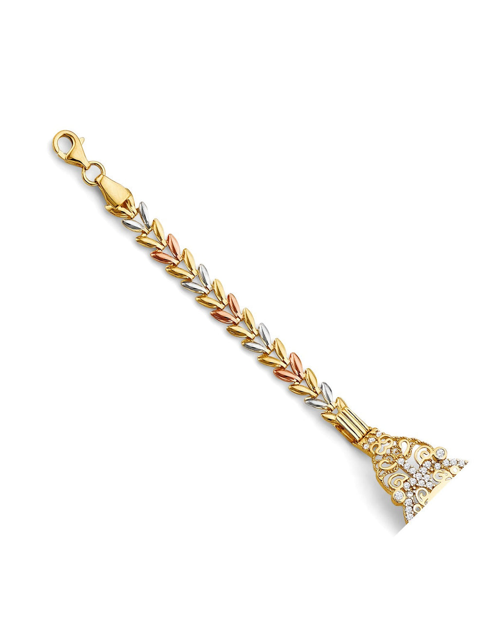 14K Tri-Color Gold 3C St. Jude ID CZ Bracelet (AB-1032)