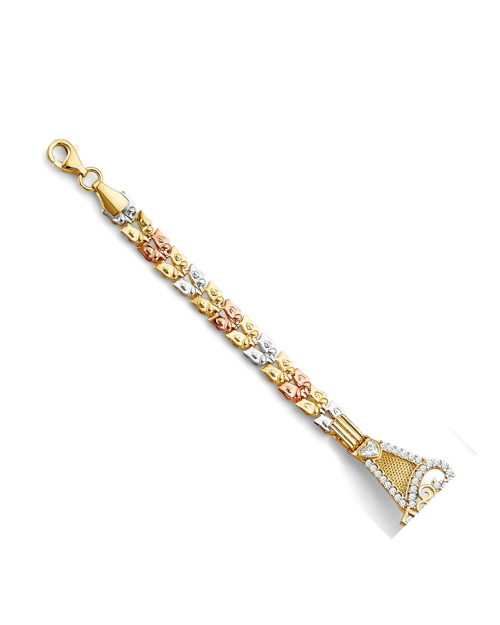 14K Tri-Color Gold 3C St. Jude Crown ID CZ Bracelet (AB-1033)