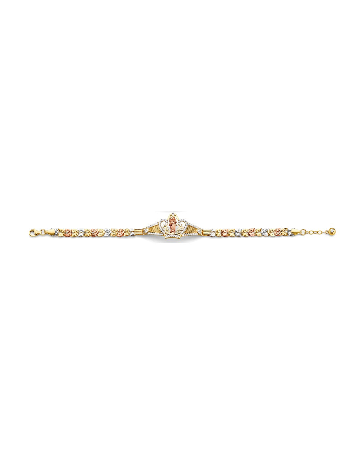 14K Tri-Color Gold 3C St. Jude Crown ID CZ Bracelet (AB-1033)