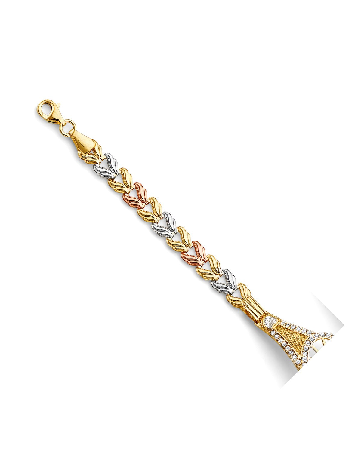 14K Tri-Color Gold 3C St. Jude ID CZ Bracelet (AB-1034)