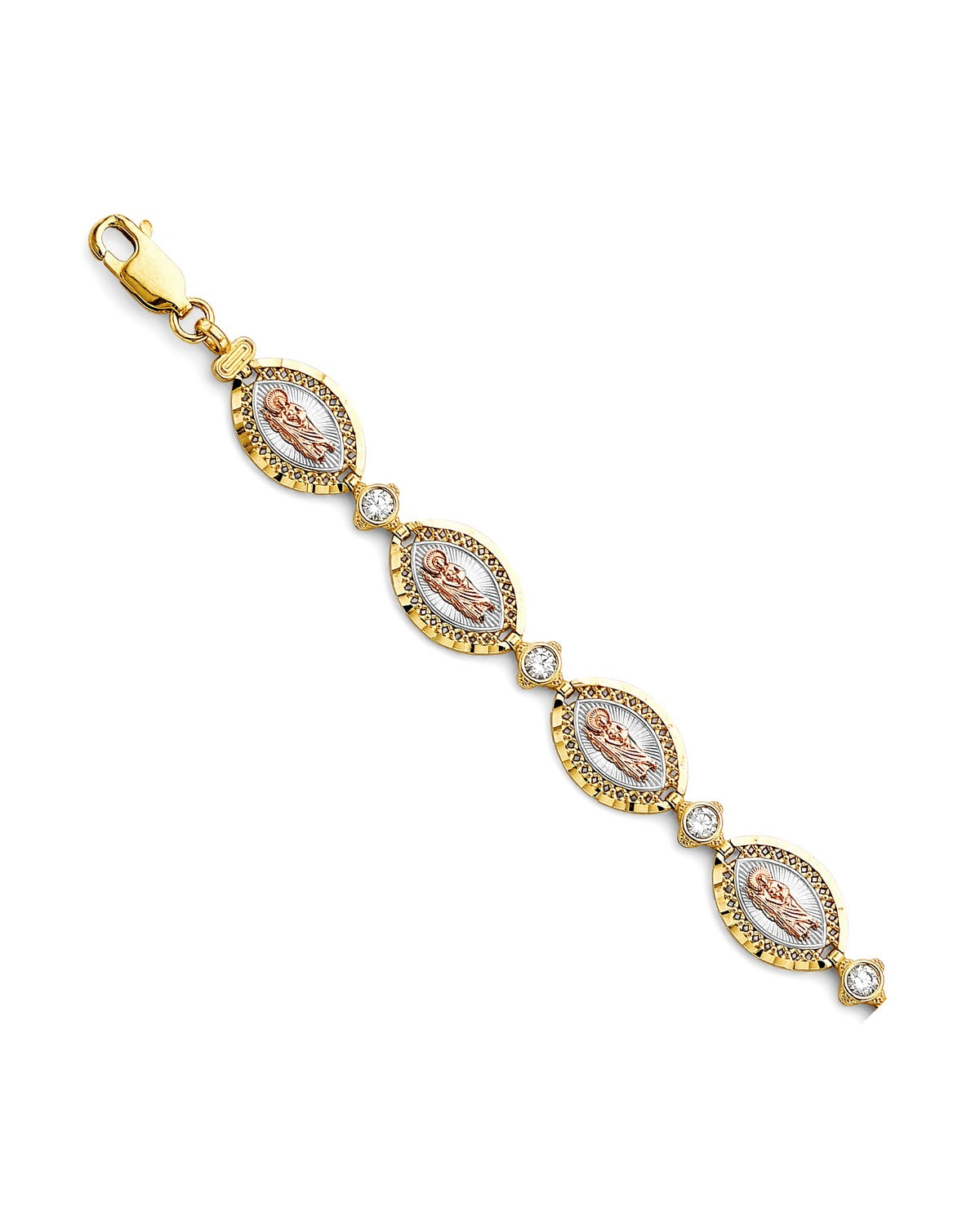 14K Tri-Color Gold 3C CZ St. Jude Bracelet (AB-1038)