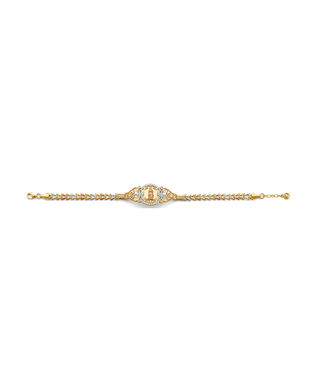 14K Tri-Color Gold 3C Guadalupe ID CZ Bracelet (AB-1044)