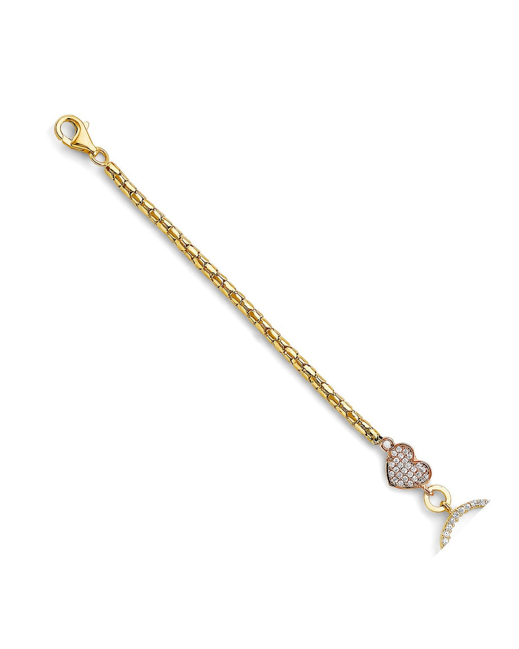14K Tri-Color Gold 3C Guadalupe/Heart CZ Bracelet (AB-1047)