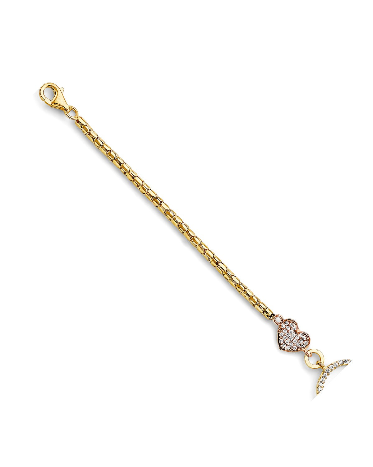 14K Tri-Color Gold 3C Guadalupe/Heart CZ Bracelet (AB-1047)