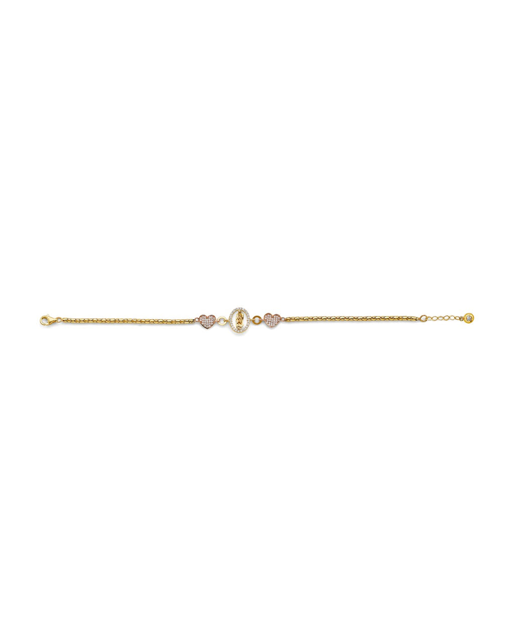 14K Tri-Color Gold 3C Guadalupe/Heart CZ Bracelet (AB-1047)