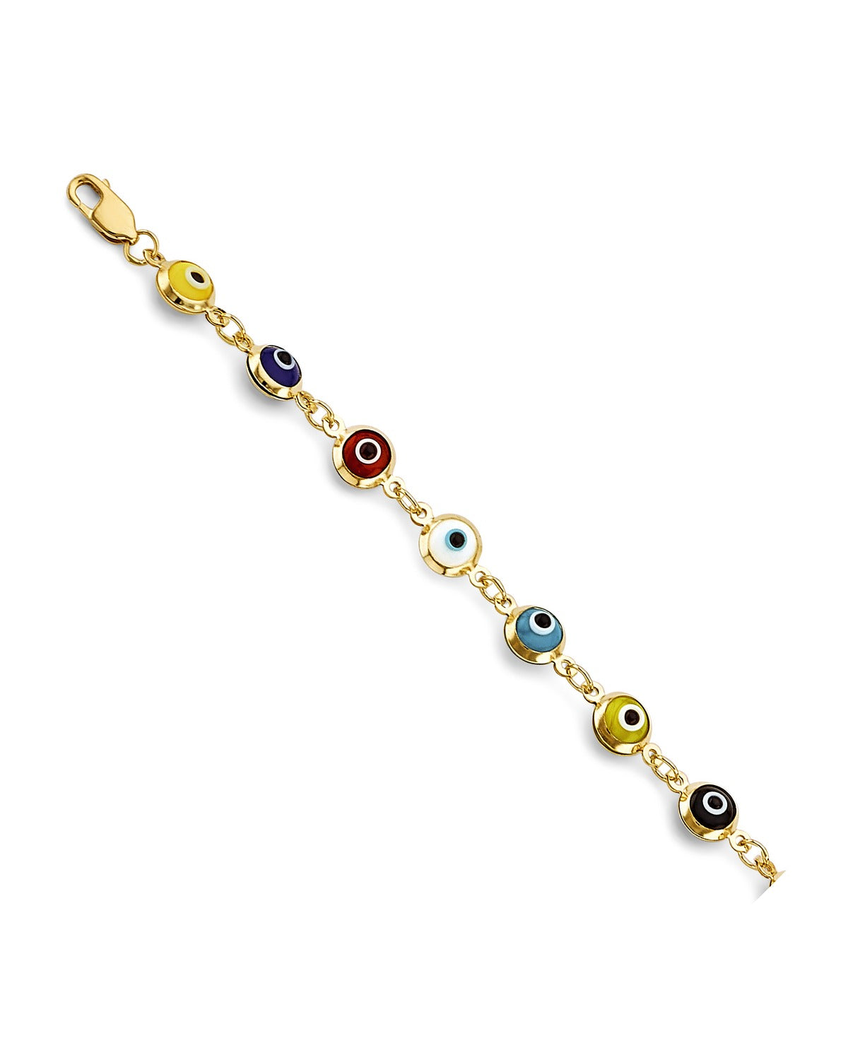 14K Yellow Gold Multi Color Evil Eye Bracelet (AB-1049)