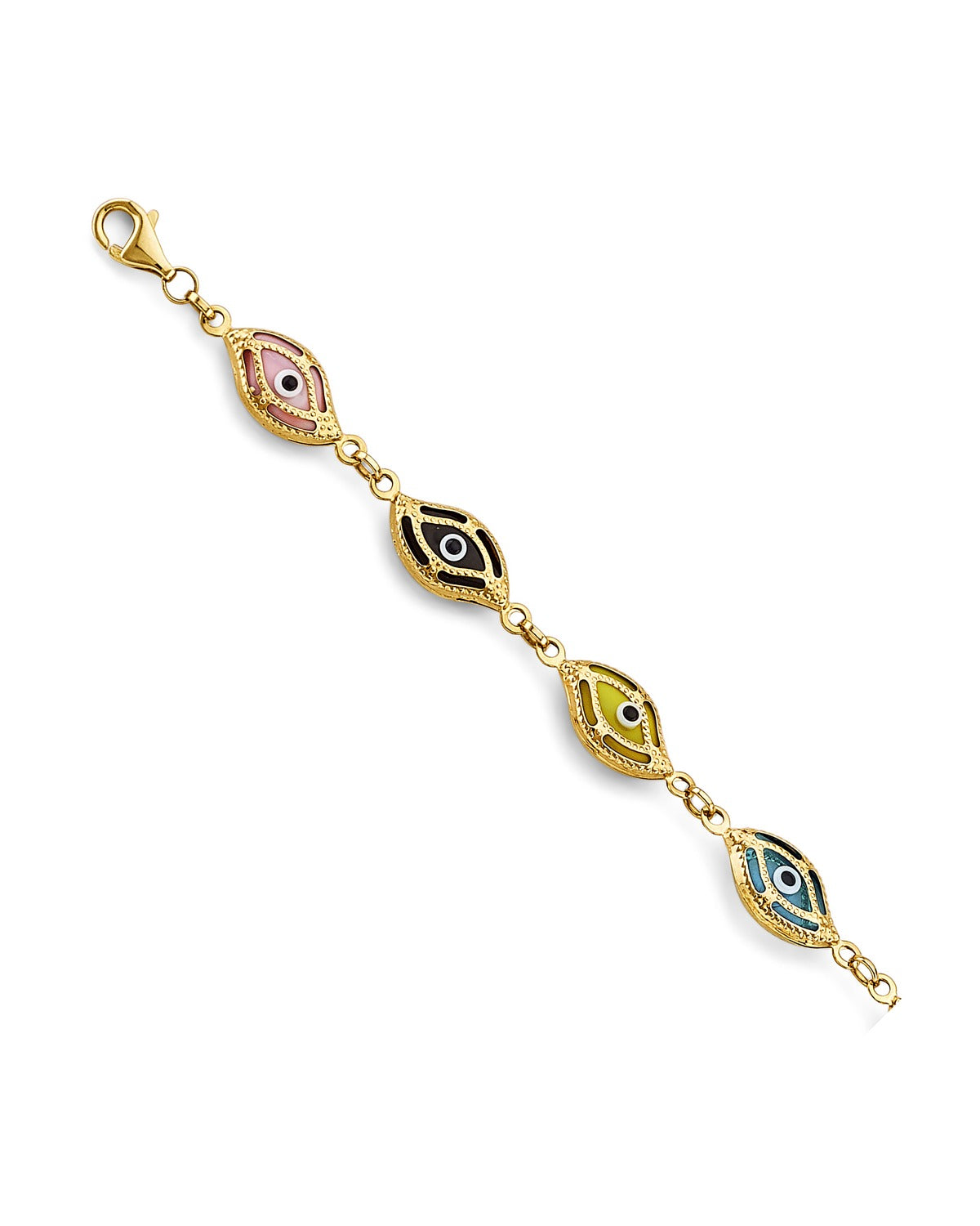 14K Yellow Gold Mixed Color Evil Eye Bracelet (AB-1052)