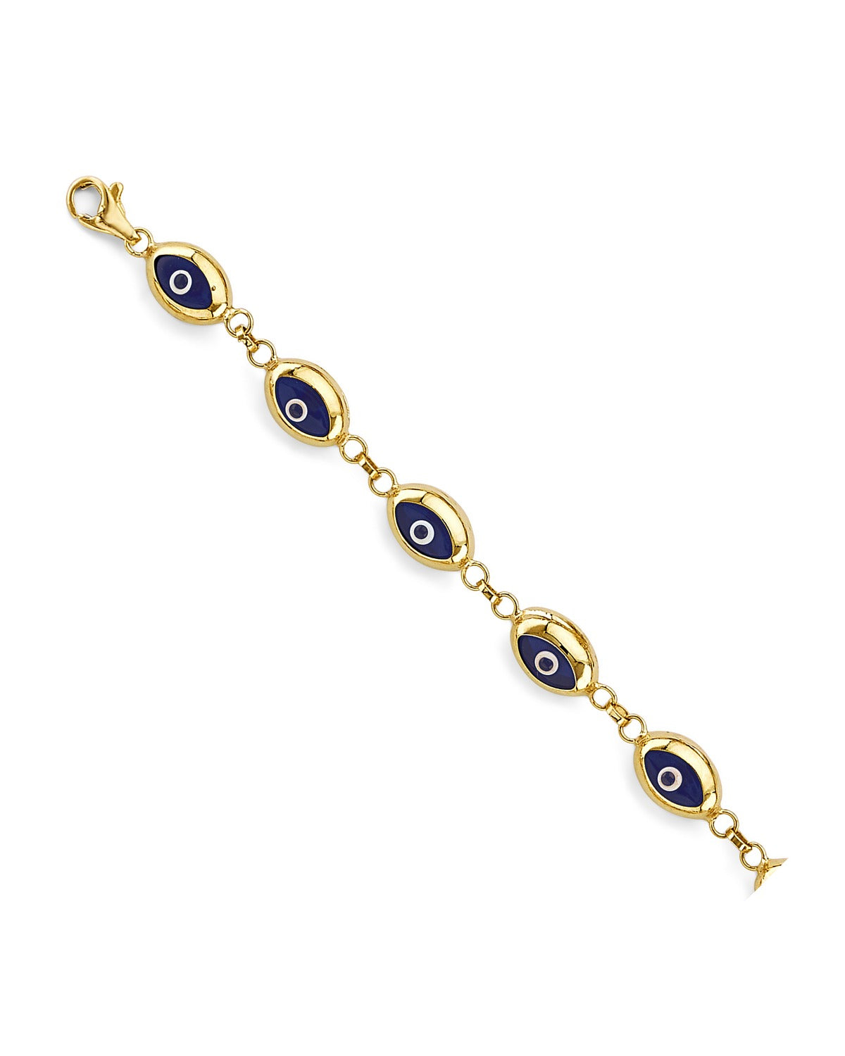 14K Yellow Gold Blue Evil Eye Bracelet (AB-1053)
