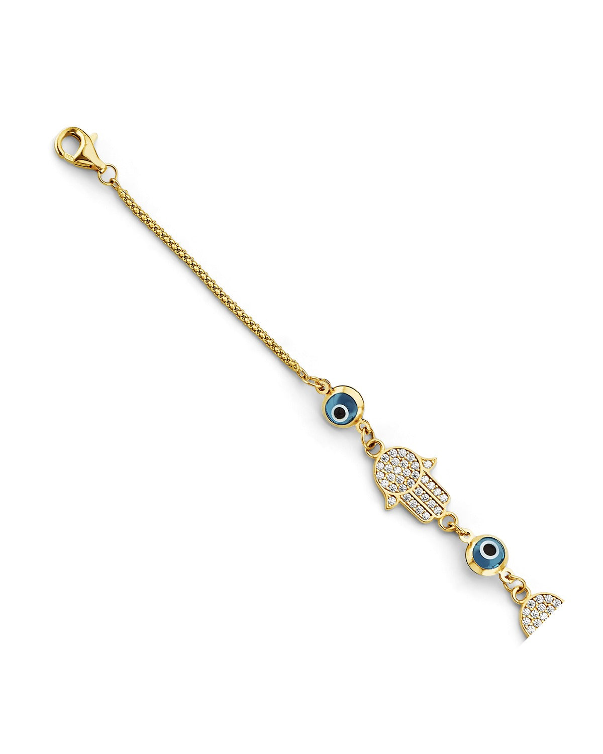 14K Yellow Gold CZ Evil Eye & Hamsa Center Bracelet (AB-1057)