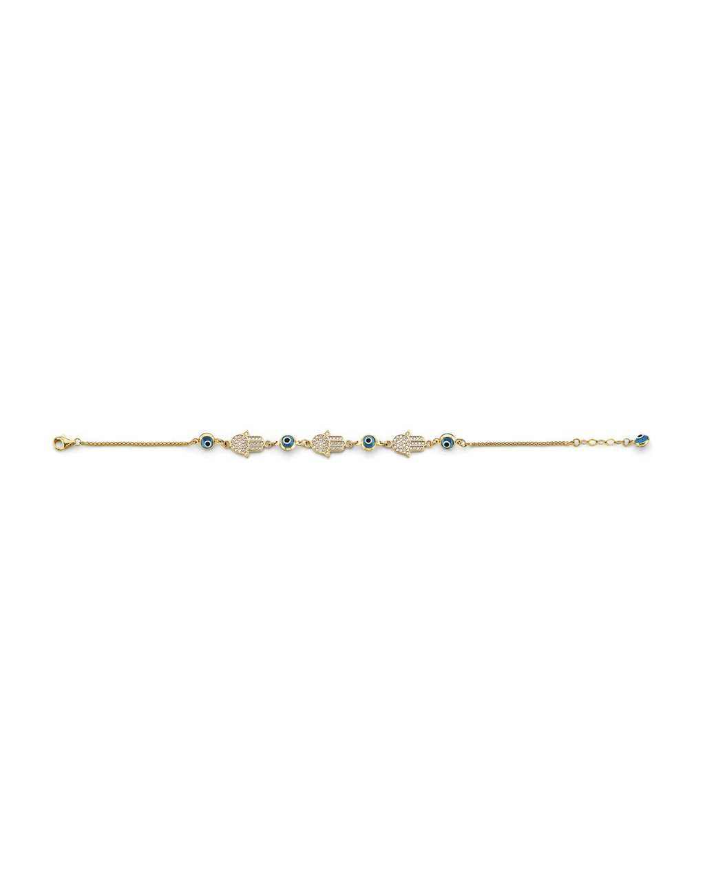 14K Yellow Gold CZ Evil Eye & Hamsa Center Bracelet (AB-1057)