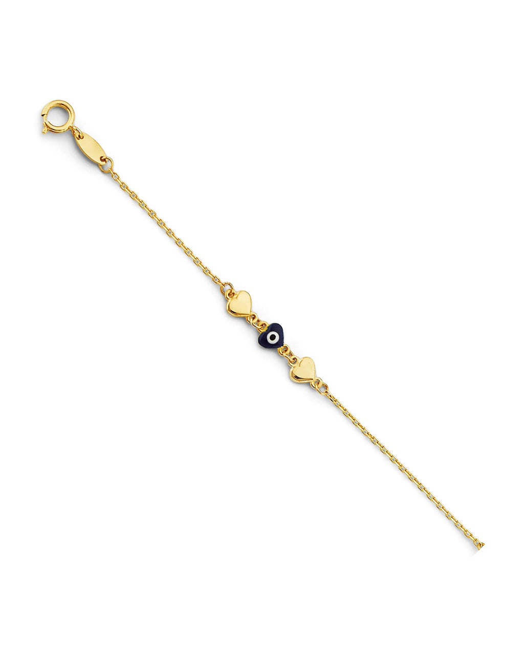 14K Yellow Gold Evil Eye & Heart Bracelet (AB-1061)