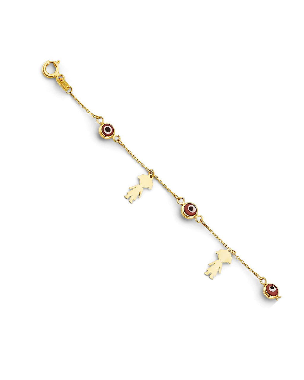14K Yellow Gold Red Evil Eye & Girl Charms Bracelet (AB-1064)