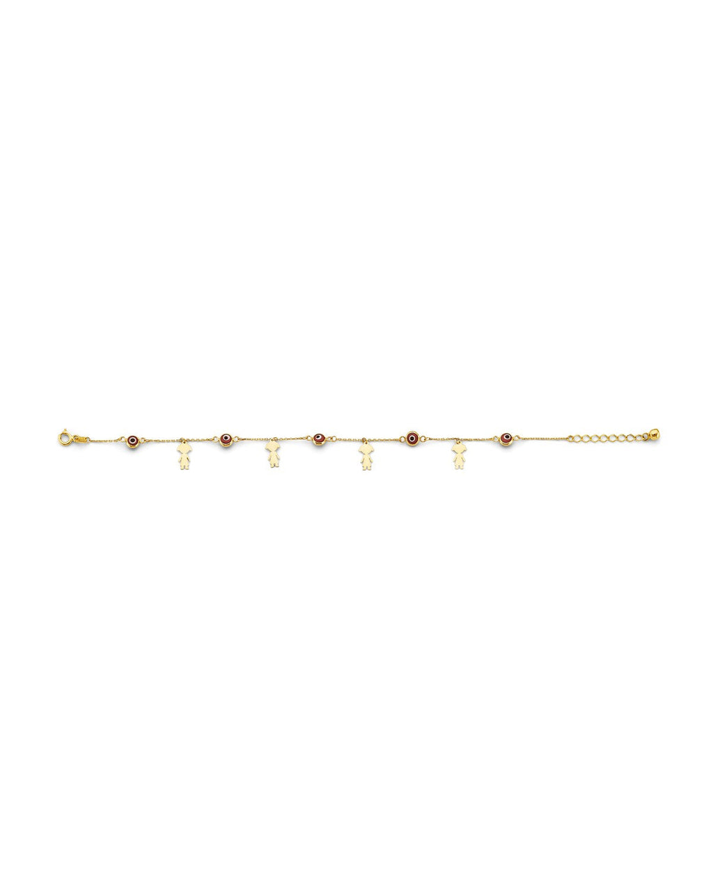 14K Yellow Gold Red Evil Eye & Girl Charms Bracelet (AB-1064)
