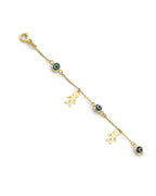 14K Yellow Gold Blue Evil Eye & Boy Charms Bracelet (AB-1065)