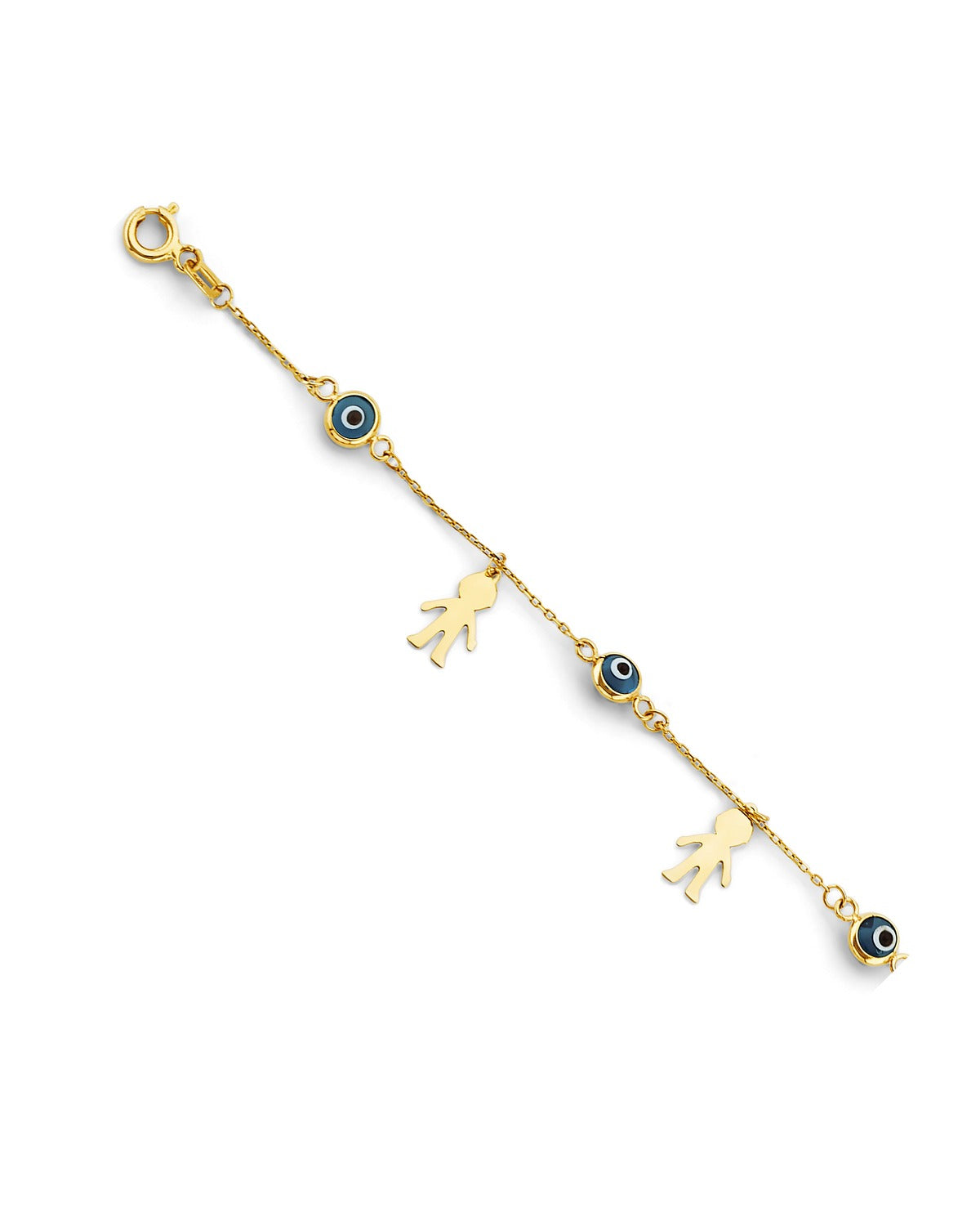 14K Yellow Gold Blue Evil Eye & Boy Charms Bracelet (AB-1065)