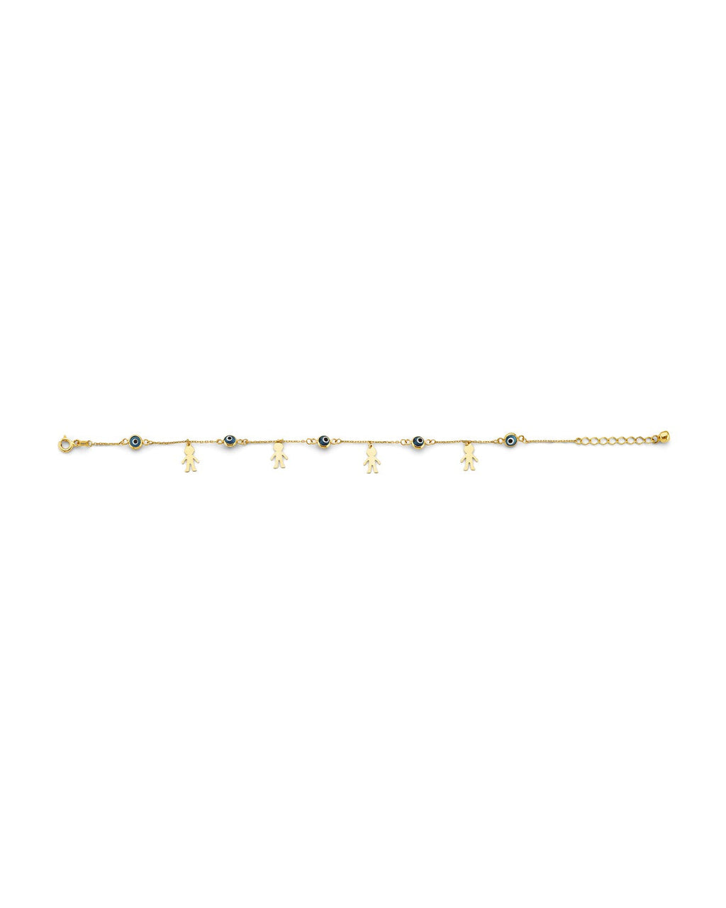 14K Yellow Gold Blue Evil Eye & Boy Charms Bracelet (AB-1065)