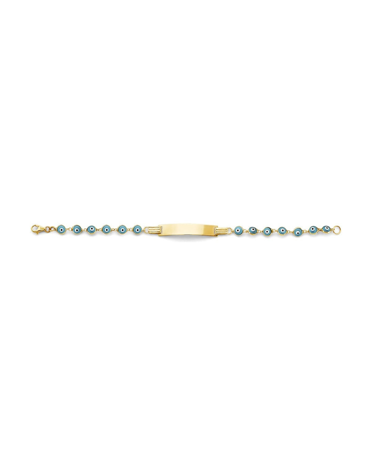 14K Yellow Gold Blue Evil Eye Baby ID Bracelet (AB-1068)