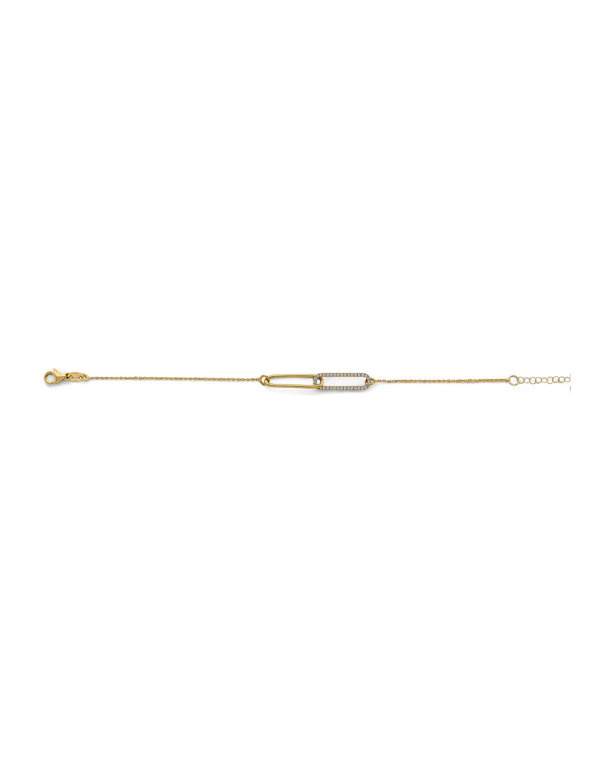 14K Two-Tone Gold 2T CZ Paperclip Bracelet (AB-1085)