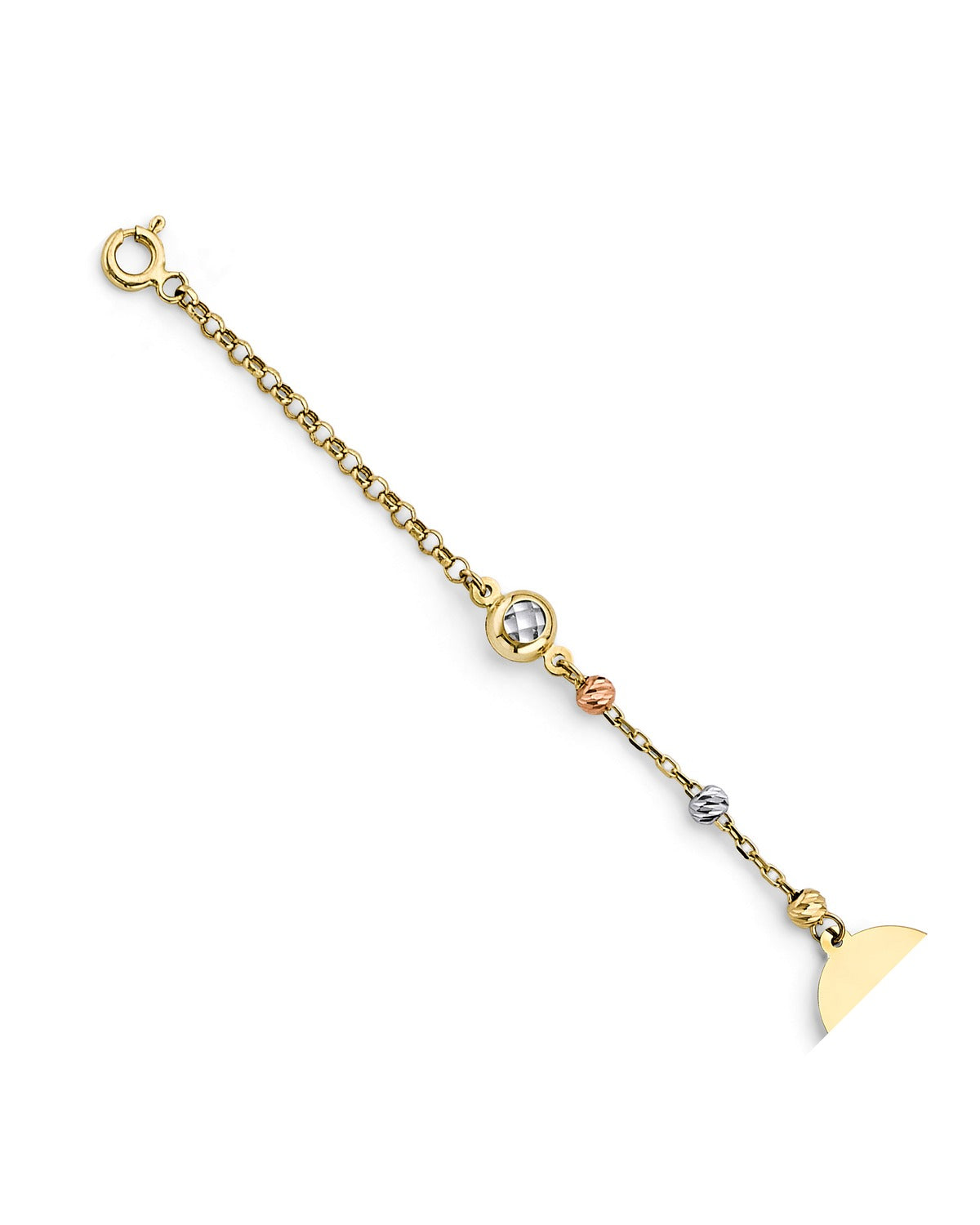 14K Two-Tone Gold 2T Engravable Round Pendant with Bead Bracelet (AB-1089)